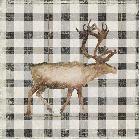 Santas Deer II White Modern Wood Framed Art Print with Double Matting by PI Studio