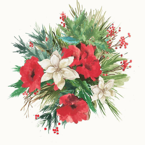 Christmas Bouquet White Modern Wood Framed Art Print with Double Matting by PI Studio