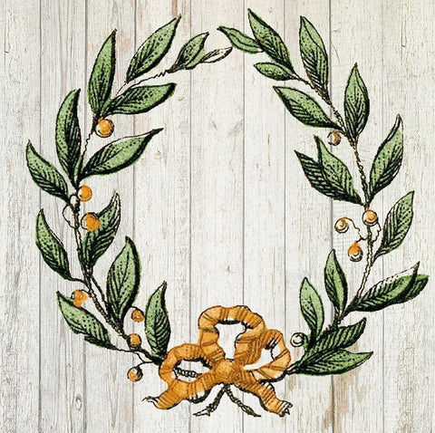 Retro Wreath White Modern Wood Framed Art Print with Double Matting by PI Studio