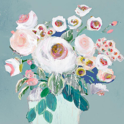 Happy Bouquet  White Modern Wood Framed Art Print by Rivera, Michelle