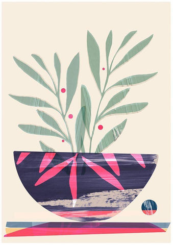 Shibori Bowl Pink Black Ornate Wood Framed Art Print with Double Matting by Hogan, Aoibhne