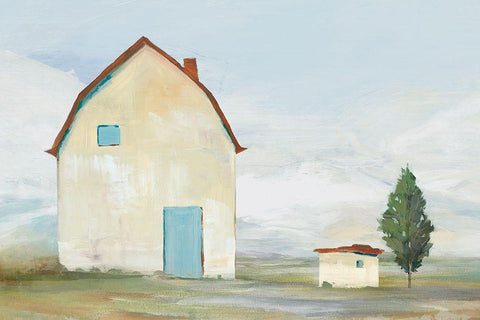 Yellow Barn I  White Modern Wood Framed Art Print with Double Matting by Ian C