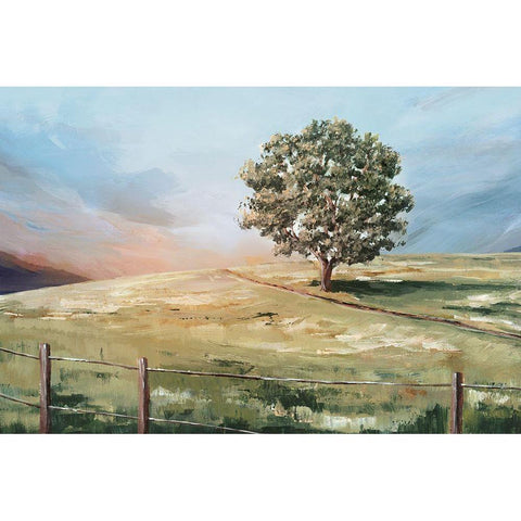 Sunset Tree  Gold Ornate Wood Framed Art Print with Double Matting by Ian C