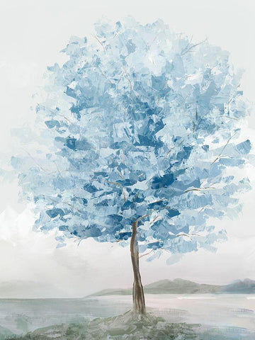 Blue Tree II White Modern Wood Framed Art Print with Double Matting by Ian C