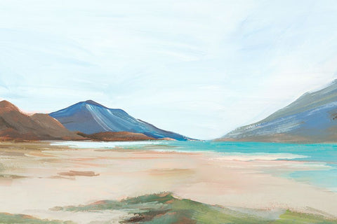 Sunny Beach Shore II White Modern Wood Framed Art Print with Double Matting by Ian C