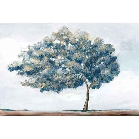 Blue Golden Tree Black Modern Wood Framed Art Print with Double Matting by Ian C