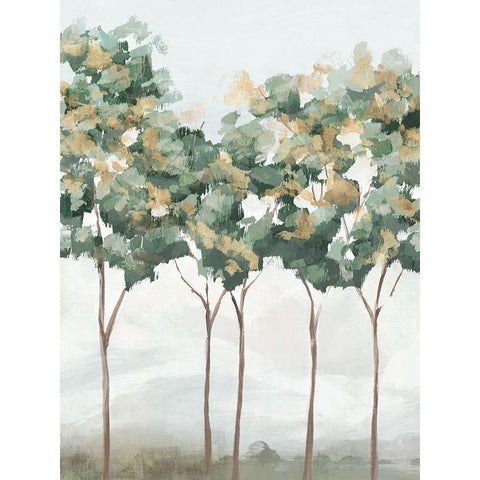 Green and Gold Trees I Gold Ornate Wood Framed Art Print with Double Matting by Ian C