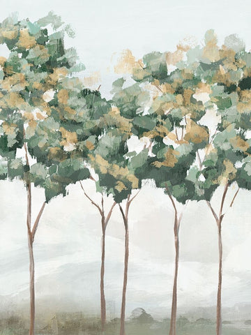 Green and Gold Trees I White Modern Wood Framed Art Print with Double Matting by Ian C