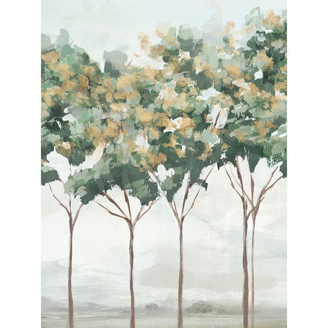 Green and Gold Trees II Gold Ornate Wood Framed Art Print with Double Matting by Ian C