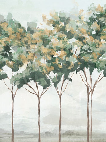 Green and Gold Trees II Black Ornate Wood Framed Art Print with Double Matting by Ian C