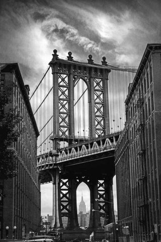 Manhattan Bridge  White Modern Wood Framed Art Print with Double Matting by Jenney, Jessica