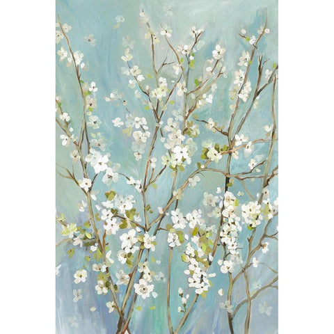 Teal Almond Blossoms Black Modern Wood Framed Art Print with Double Matting by Jensen, Asia