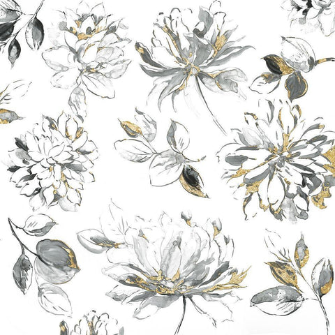 Flora Outlines  Black Modern Wood Framed Art Print with Double Matting by Jensen, Asia