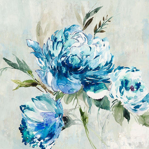 Blue Peony I  White Modern Wood Framed Art Print by Jensen, Asia