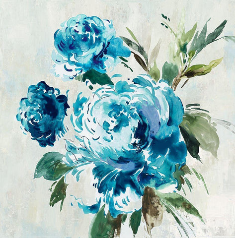 Blue Peony II  Black Ornate Wood Framed Art Print with Double Matting by Jensen, Asia