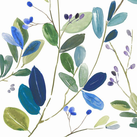 Blue Accents II White Modern Wood Framed Art Print with Double Matting by Jensen, Asia