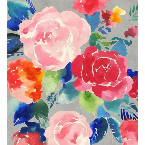 Bright Floral  Gold Ornate Wood Framed Art Print with Double Matting by Jensen, Asia