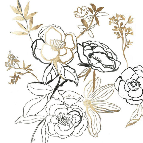 Black and Gold Florals  Black Modern Wood Framed Art Print with Double Matting by Jensen, Asia