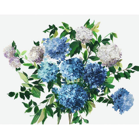 Blue Petals White Modern Wood Framed Art Print by Jensen, Asia