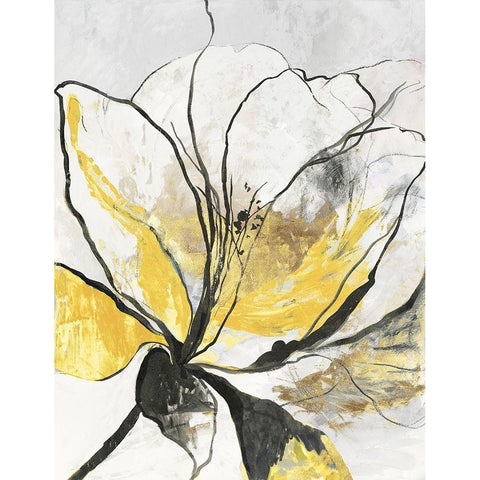 Outlined Floral I Yellow Version Black Modern Wood Framed Art Print with Double Matting by Jensen, Asia