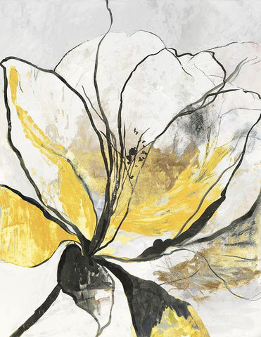 Outlined Floral I Yellow Version Black Ornate Wood Framed Art Print with Double Matting by Jensen, Asia