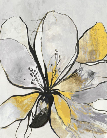 Outlined Floral II Yellow Version White Modern Wood Framed Art Print with Double Matting by Jensen, Asia