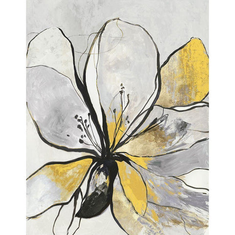 Outlined Floral II Yellow Version Black Modern Wood Framed Art Print with Double Matting by Jensen, Asia