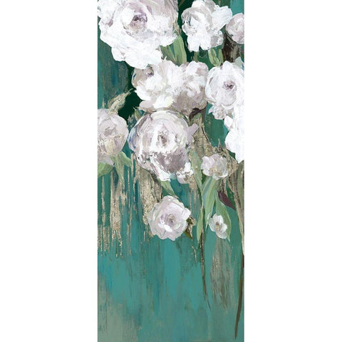 Roses on Teal II Gold Ornate Wood Framed Art Print with Double Matting by Jensen, Asia