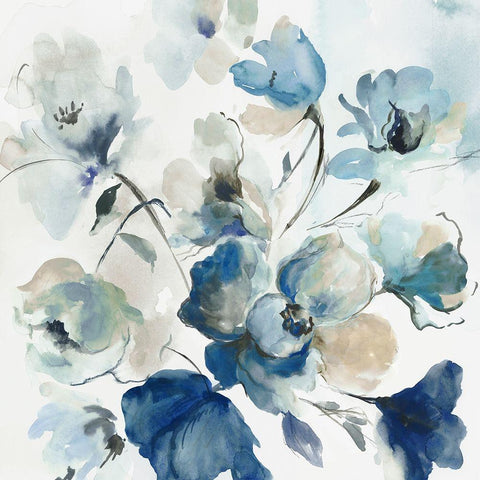 Blue Pedals  White Modern Wood Framed Art Print with Double Matting by Jensen, Asia