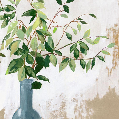 Green Fall Leaves  Gold Ornate Wood Framed Art Print with Double Matting by Jensen, Asia