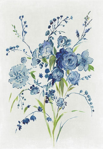 Blue Florals I  Black Ornate Wood Framed Art Print with Double Matting by Jensen, Asia