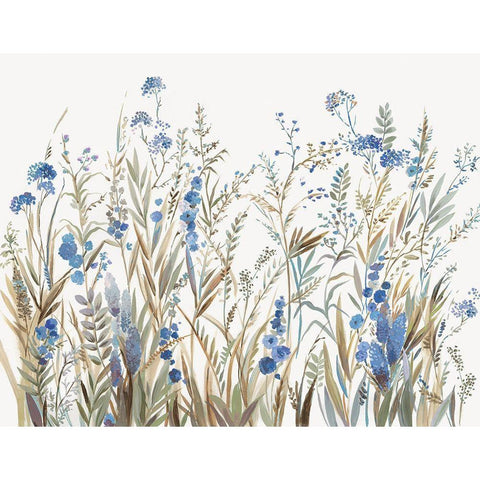 Field of Wild Blue Flowers  Black Modern Wood Framed Art Print by Jensen, Asia