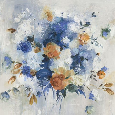 Blue Grande Floral  White Modern Wood Framed Art Print by Jensen, Asia