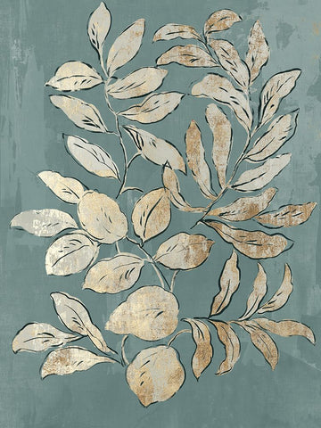 Leaves Sketches II Blue Version Black Ornate Wood Framed Art Print with Double Matting by Jensen, Asia