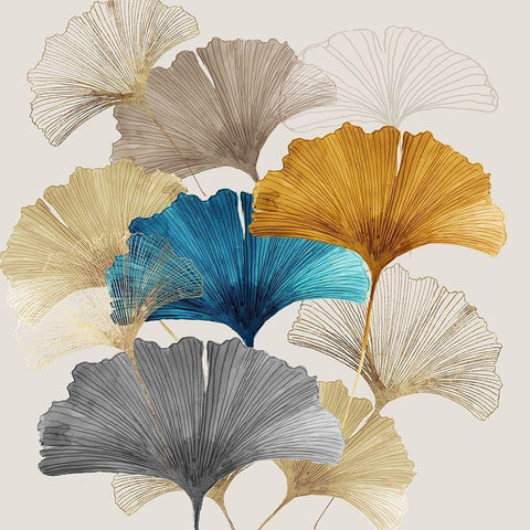 Golden Ginko II  Black Modern Wood Framed Art Print with Double Matting by Jensen, Asia