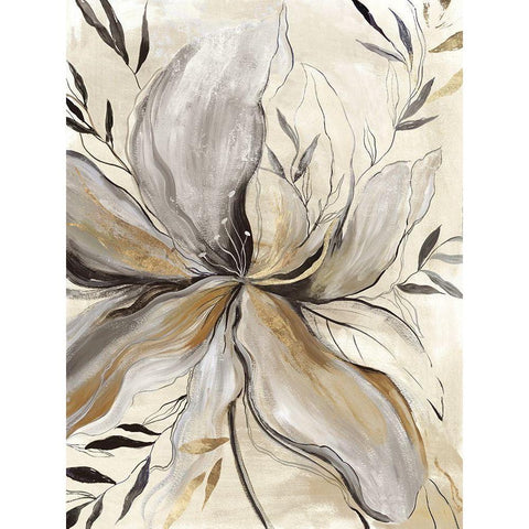 Gold Charcole Flower II White Modern Wood Framed Art Print by Jensen, Asia