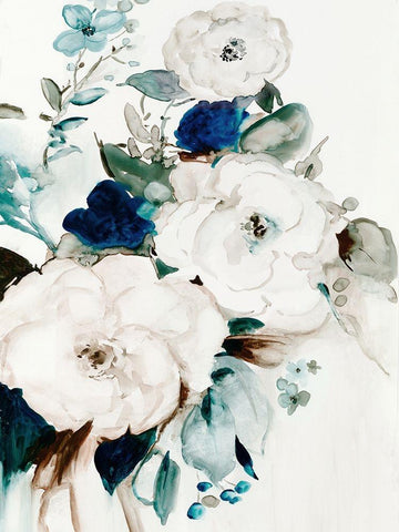 White and Blue Peonies  White Modern Wood Framed Art Print with Double Matting by Jensen, Asia