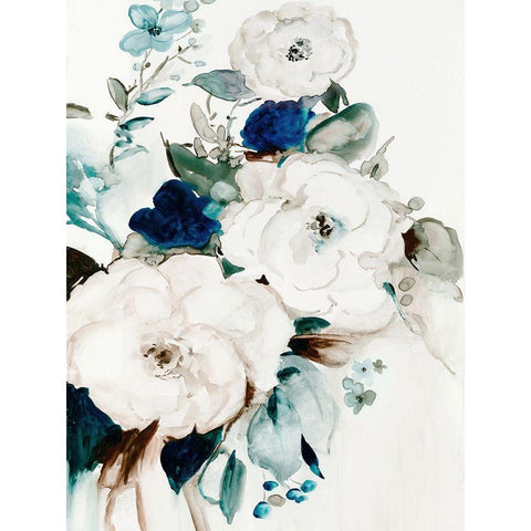 White and Blue Peonies  Gold Ornate Wood Framed Art Print with Double Matting by Jensen, Asia