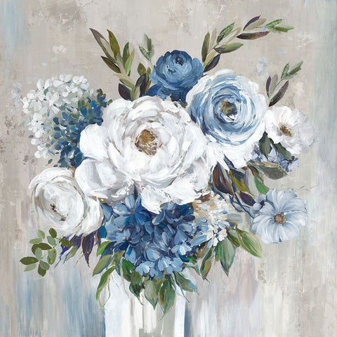 Blue Bouquet of Flowers Black Ornate Wood Framed Art Print with Double Matting by Jensen, Asia