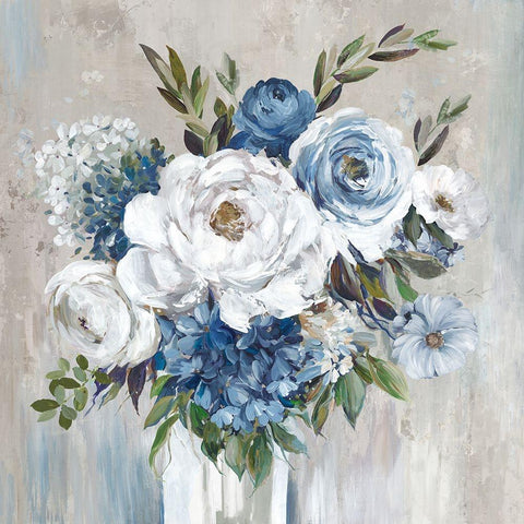 Blue Bouquet of Flowers Gold Ornate Wood Framed Art Print with Double Matting by Jensen, Asia