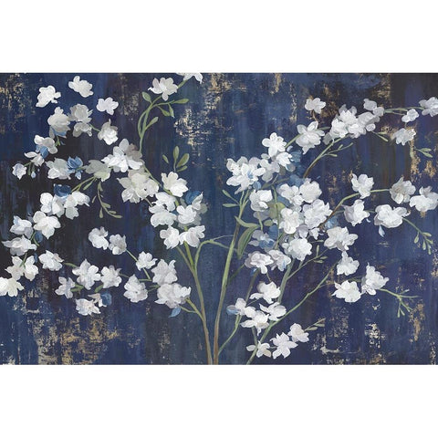 Navy Blossoms Black Modern Wood Framed Art Print with Double Matting by Jensen, Asia