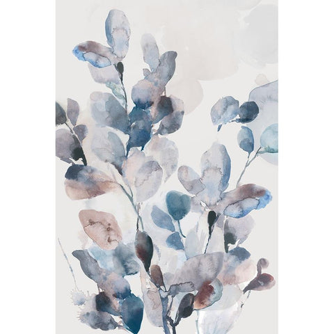 Blue Boho Leaves II White Modern Wood Framed Art Print by Jensen, Asia