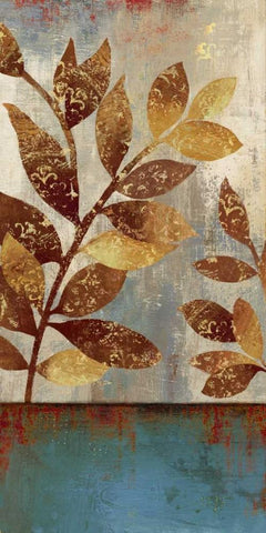 Bronze leaves II White Modern Wood Framed Art Print with Double Matting by Jensen, Asia