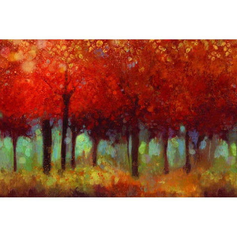 Red Forest Black Modern Wood Framed Art Print with Double Matting by Jensen, Asia