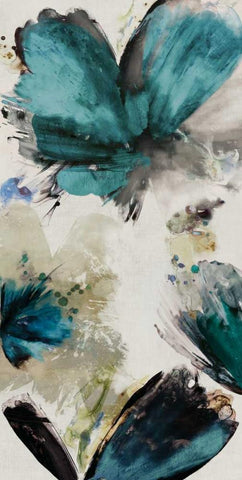 Blue Ribbon Blooms I Black Ornate Wood Framed Art Print with Double Matting by Jensen, Asia