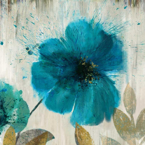 Teal Splash I - Mini Black Ornate Wood Framed Art Print with Double Matting by Jensen, Asia