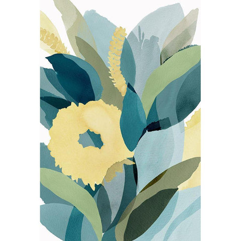 Yellow Teal Floral I Black Modern Wood Framed Art Print by Kouta, Flora