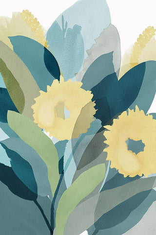 Yellow Teal Floral III Black Ornate Wood Framed Art Print with Double Matting by Kouta, Flora