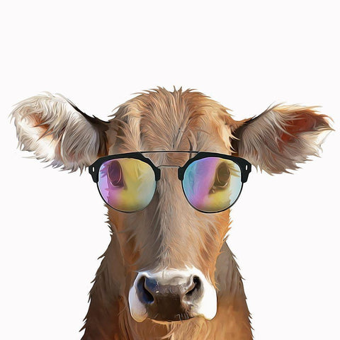 Comical Cow White Modern Wood Framed Art Print with Double Matting by Curinga, Kim