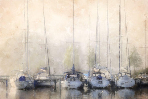 Sailboats In Fog  Black Ornate Wood Framed Art Print with Double Matting by Curinga, Kim